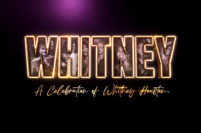 Marketing image for Whitney Houston Show. Whitney in large letters with imagery inside