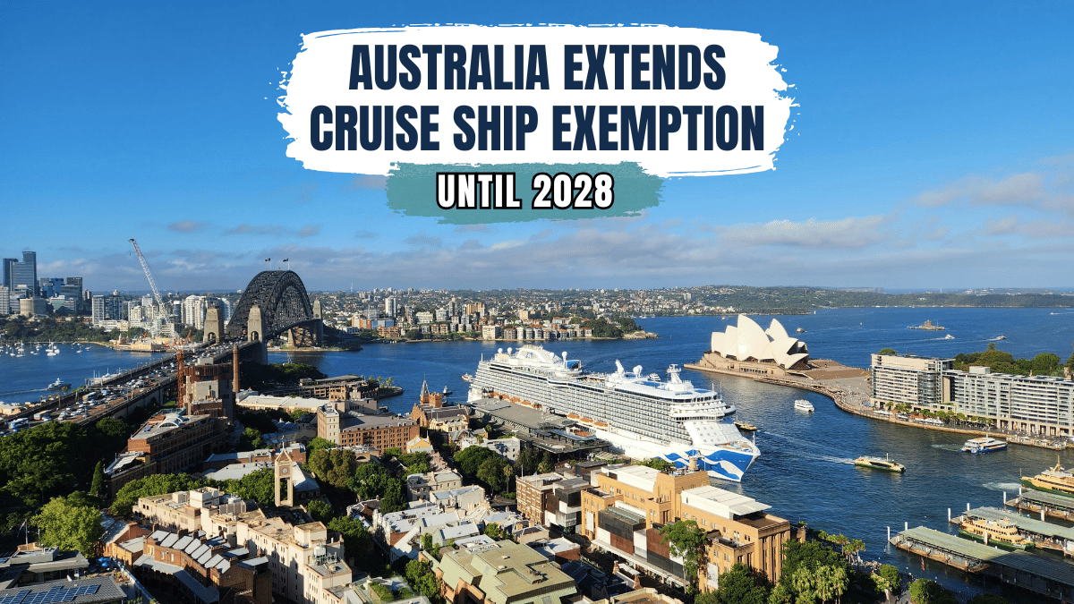 Aerial image of cruise ship in Sydney Harbour