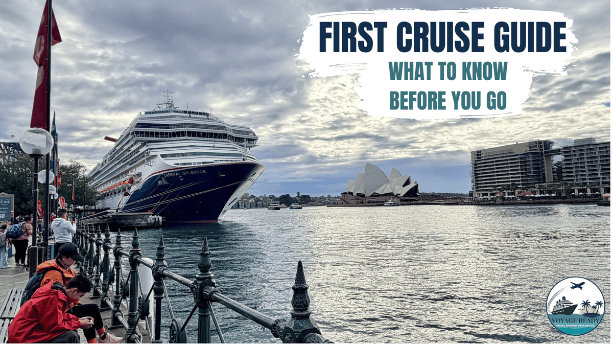Carnival Splendor in Sydney Harbour with overlay first cruise guide what to know before you go