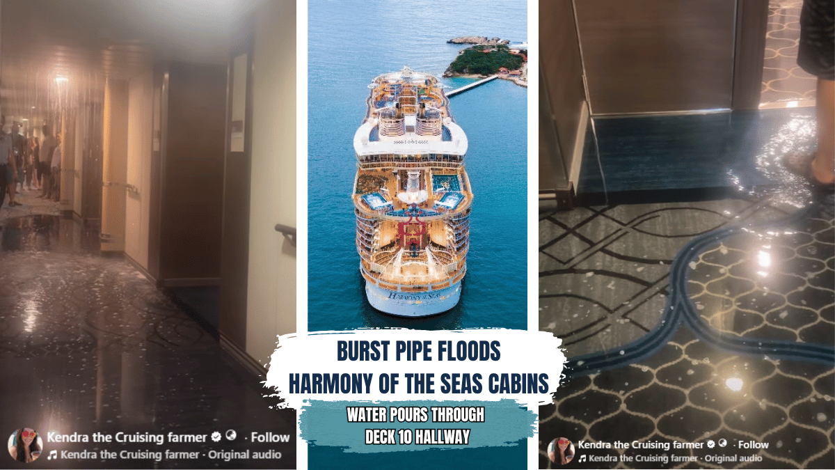 Flooding in hallway on Harmony of the Seas and images of flooded hallway