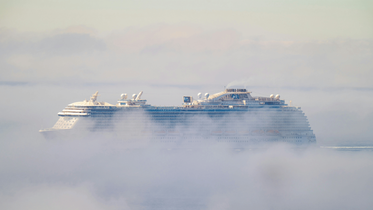 Cruise ship in heavy fog