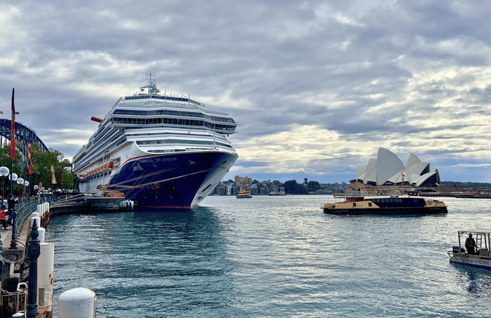 Carnival Splendor in Sydney Harbour with Harbour Bridge and Opera House in the background