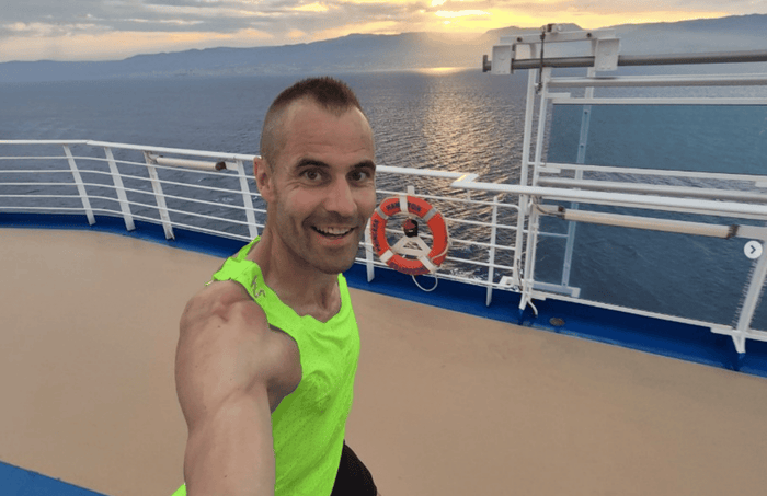 Paul Manson running during his seven marathons in seven days challenge aboard Princess Cruises' Enchanted Princess