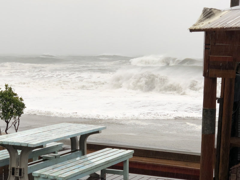 Rough seas during typhoon conditions on the coast of Chiba, Japan