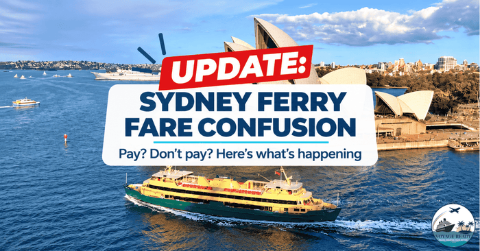 Ferry and Sydney Opera House with overlay about ferry fare confusion