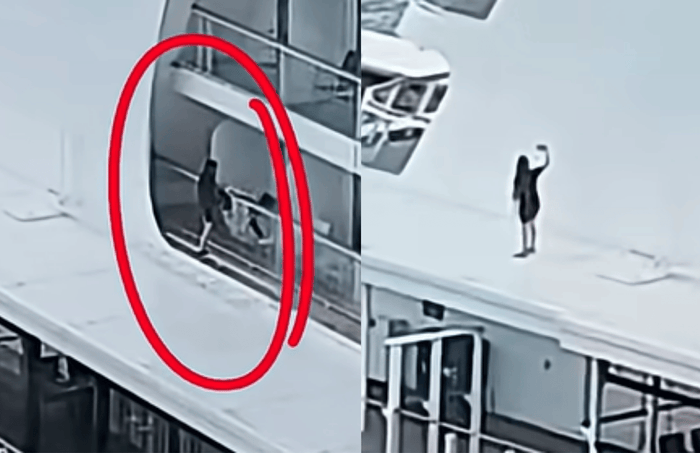 Norwegian Getaway passenger climbing balcony to take a risky selfie