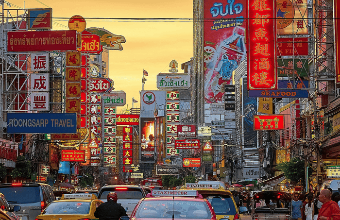 Busy Bangkok street in Thailand, where visa-free stays for Australian travellers will reduce to 30 days from 15 September 2026.