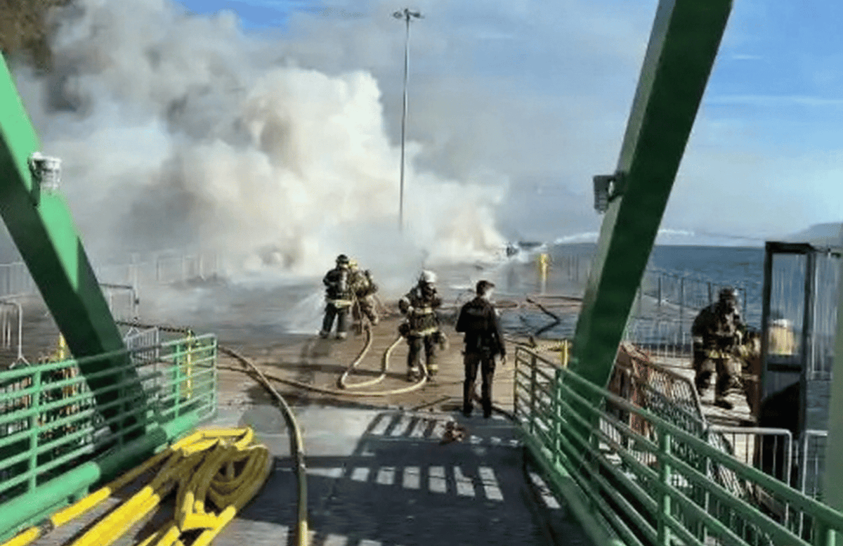 Firefighters at cruise ship pier in Whittier