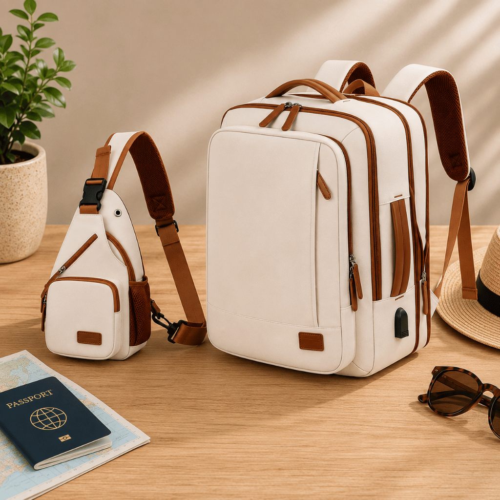 Voyage Ready Laptop Travel Backpack & Crossbody Bag Set