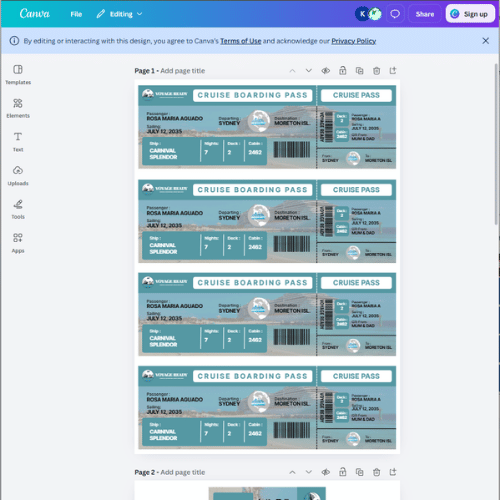 Voyage Ready Editable Cruise Boarding Pass – Canva Template