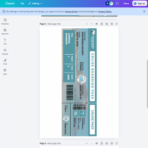 Voyage Ready Editable Cruise Boarding Pass – Canva Template