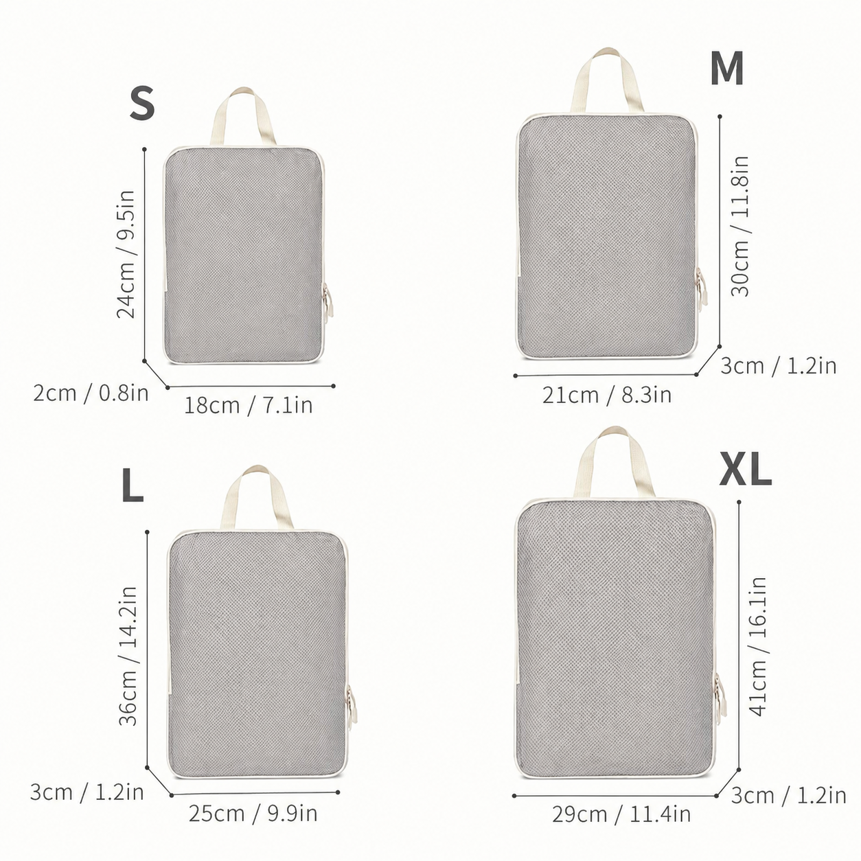 Voyage Ready Ultra Compression Packing Cubes – 4 Piece Set (Grey)