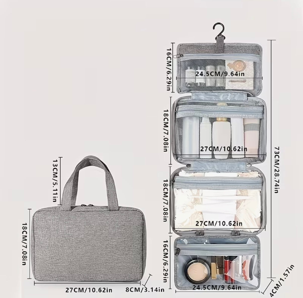Voyage Ready Large Hanging Toiletry Bag - Grey