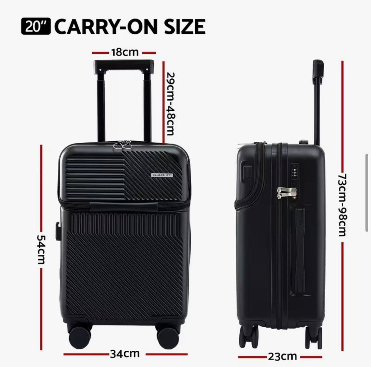 Voyage Ready Front-Access Carry-On Suitcase – 20" Cabin Size (Black or White)