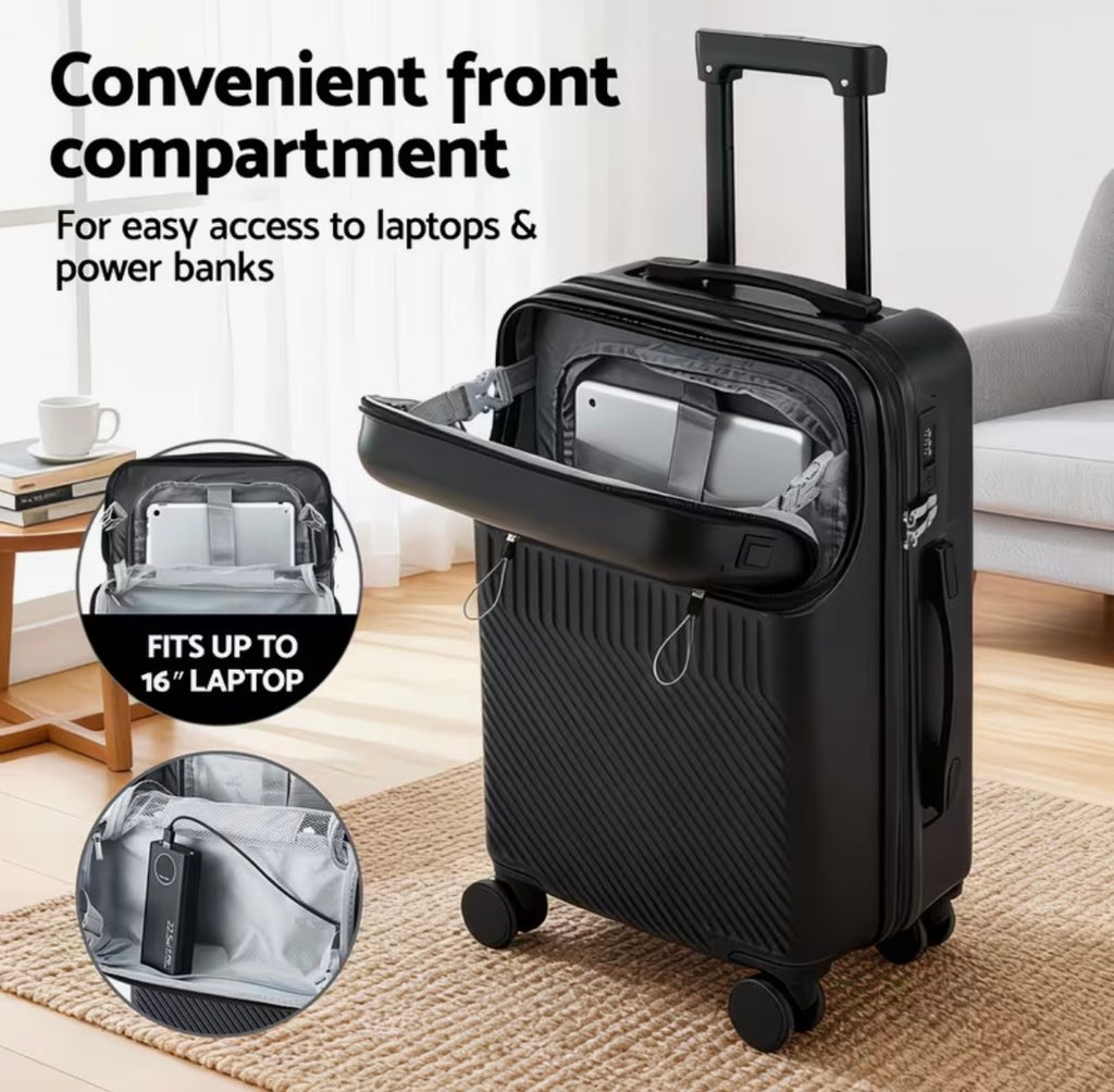 Voyage Ready Front-Access Carry-On Suitcase – 20" Cabin Size (Black or White)