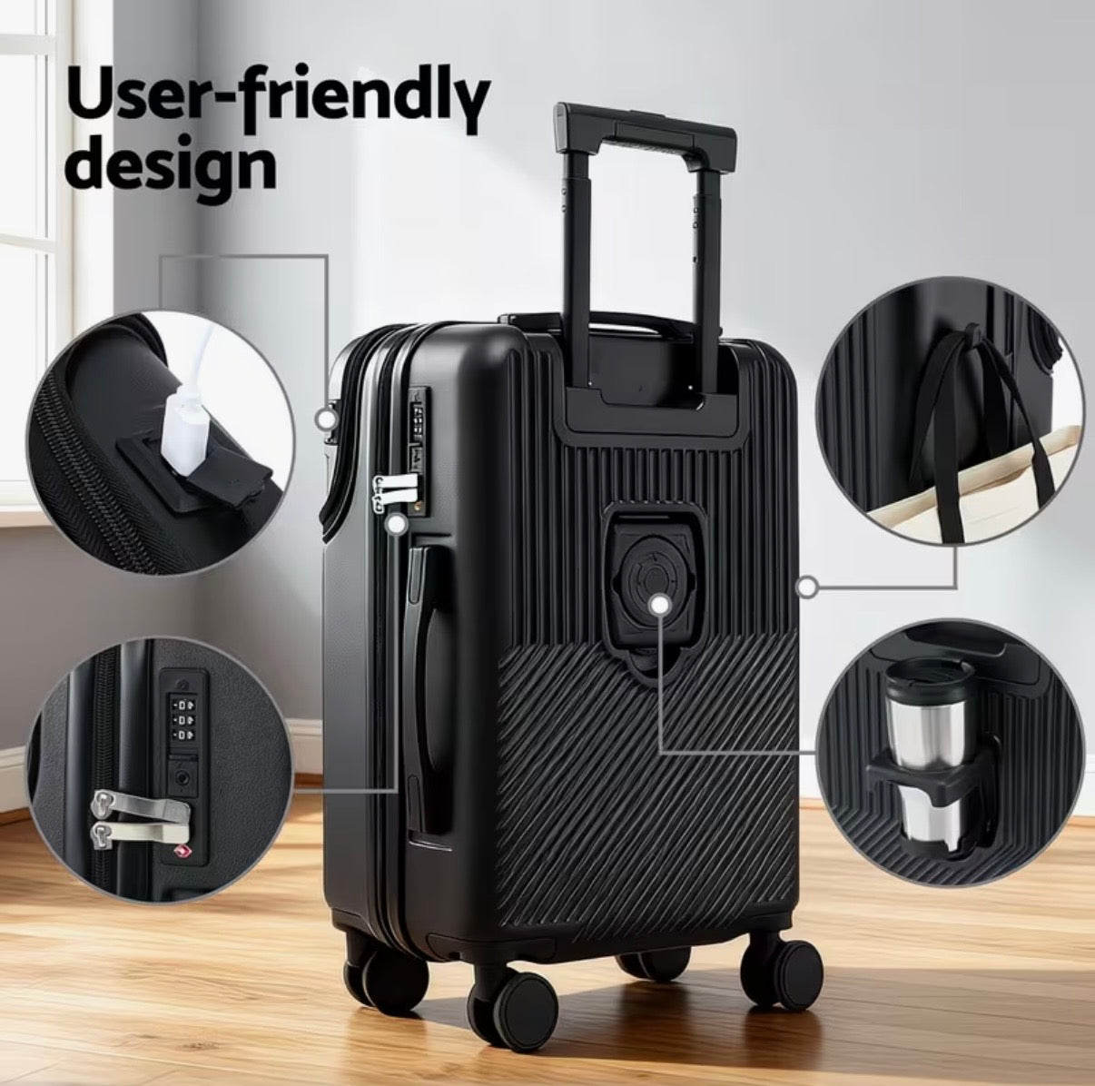 Voyage Ready Front-Access Carry-On Suitcase – 20" Cabin Size (Black or White)