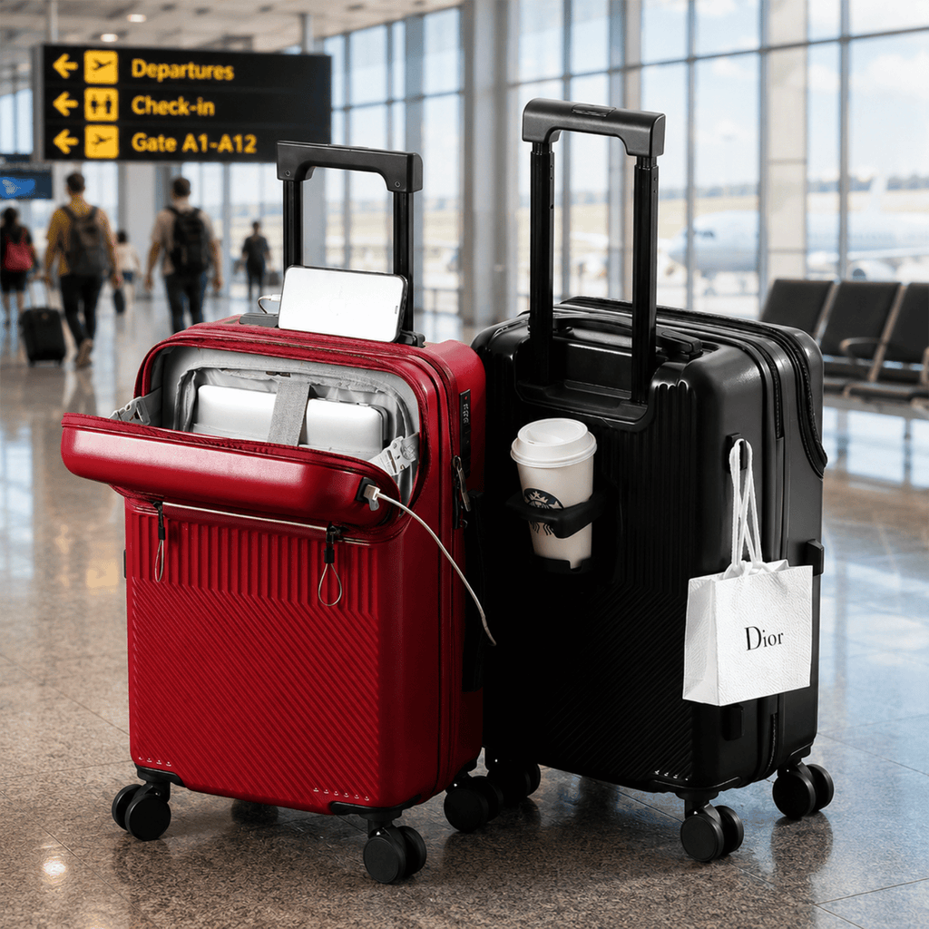 Voyage Ready Front Opening Carry-On Suitcase with USB Charging Port
