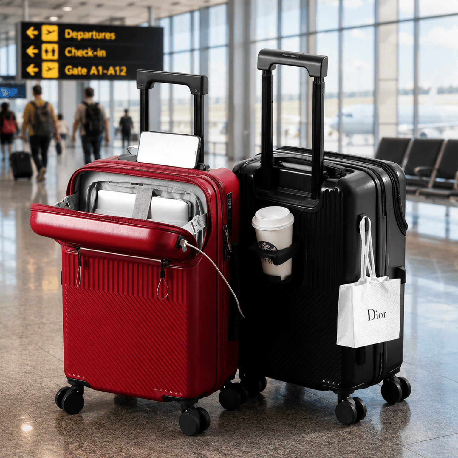 Voyage Ready Front Opening Carry-On Suitcase with USB Charging Port