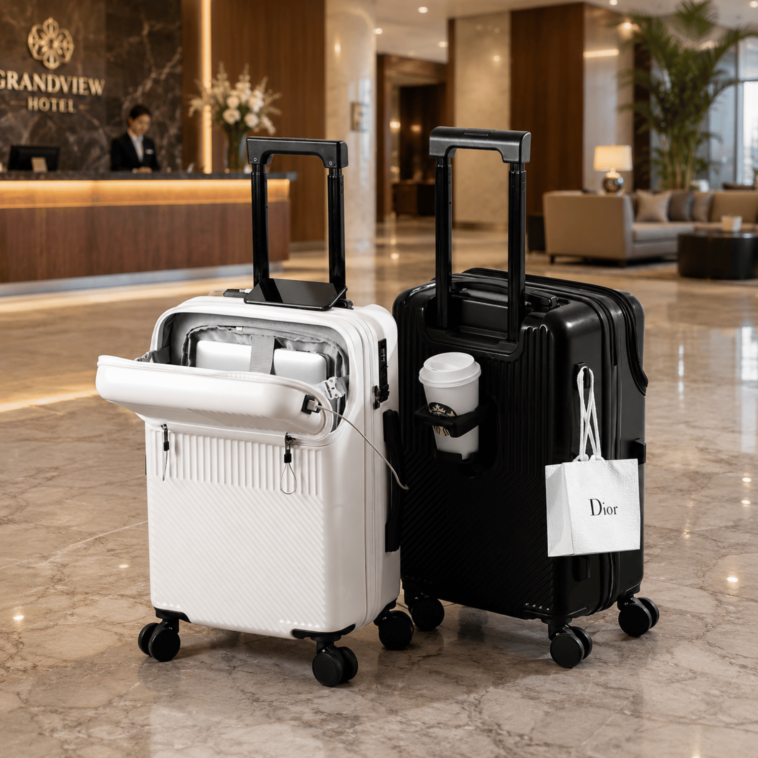 Voyage Ready Front Opening Carry-On Suitcase with USB Charging Port
