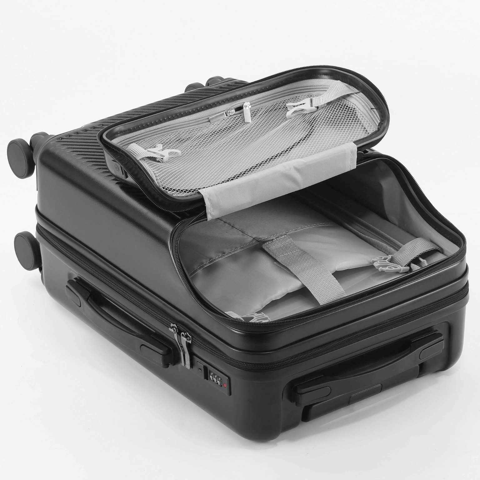 Voyage Ready Front Opening Carry-On Suitcase with USB Charging Port
